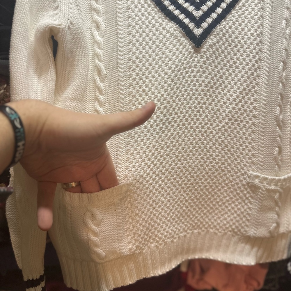 Vintage Lauren Ralph Lauren Cricket Sweater PS White Cable Knit V-Neck 1990’s - Picture 2 of 7